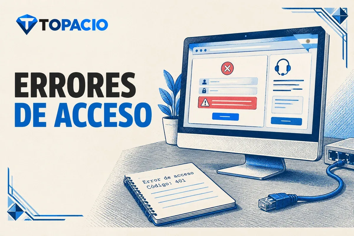 Computadora con error de acceso y anotaciones para soporte técnico.