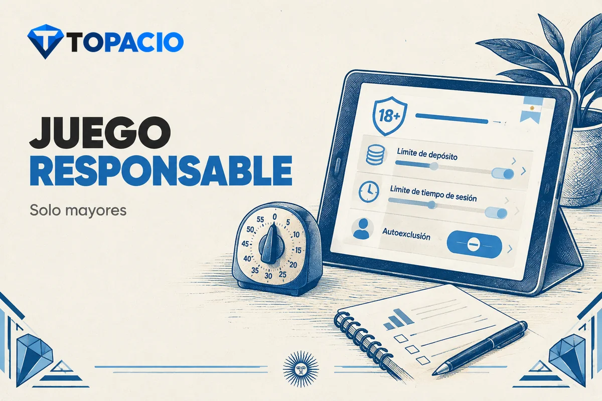 Tablet con límites de juego, autoexclusión y aviso para mayores.