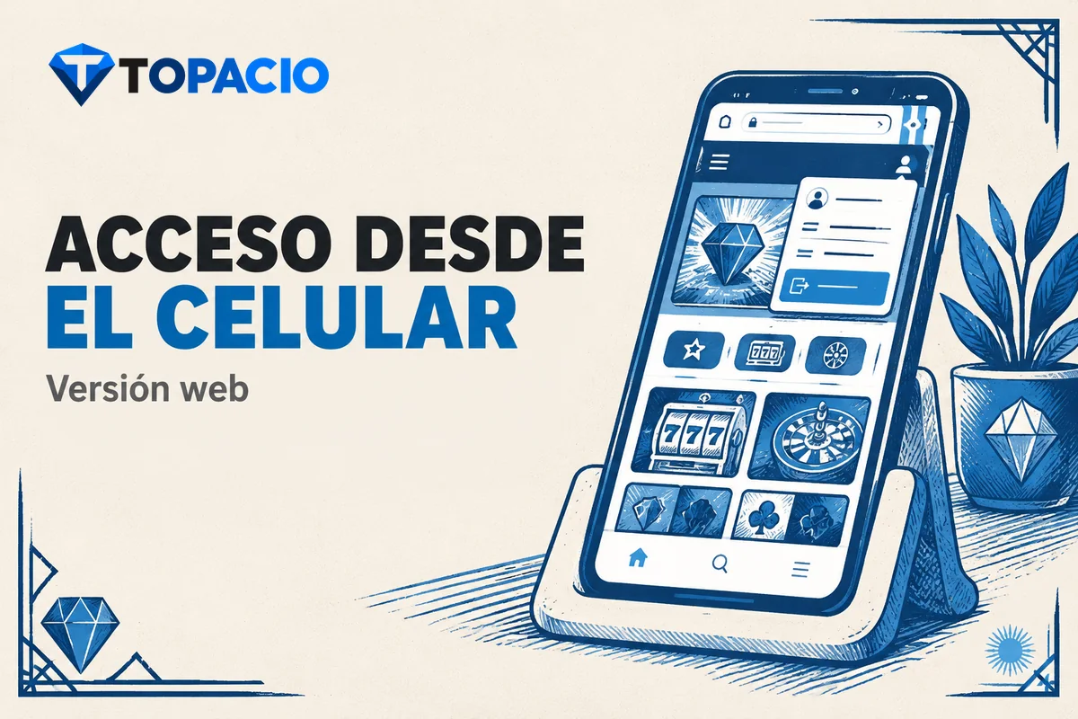 Celular con casino abierto en navegador y menú de sesión.